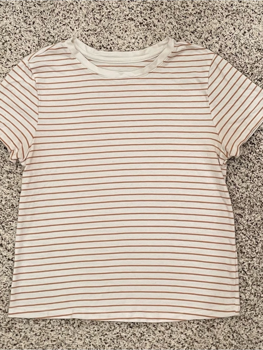 Striped Short-Sleeve Tee - White/Cream with Light Brown Stripes